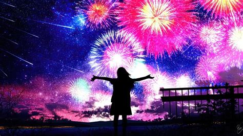 Anime Girl Fireworks Silhouette 4k 42359 Wallpaper