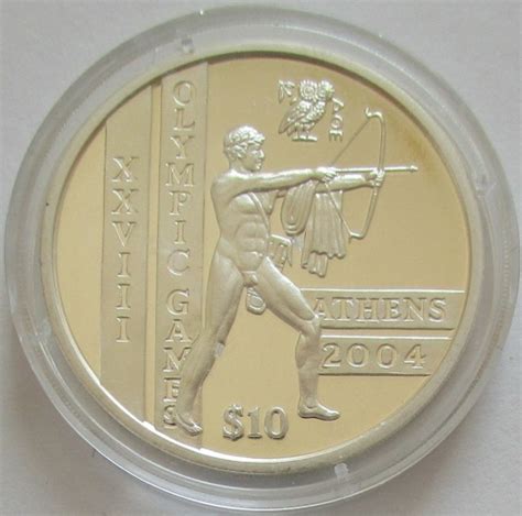 Sierra Leone 10 Dollars 2003 Olympics Athens Archery Silver Mago Mu
