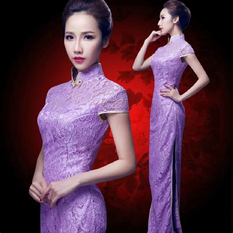 Buy Violet Purple Sexy Chinese Cheongsam Dresses Stand Collar High Slit Elegant