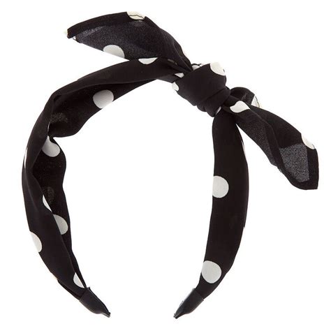 Polka Dot Bow Headband Black Claires Us