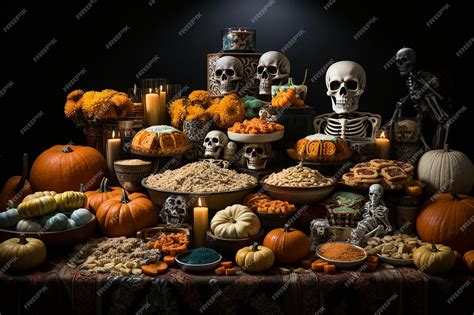 Premium AI Image | day of the dead day altar of favorite Foods Da de ...