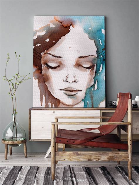 Face In Watercolor • Living Room Rustic People Prints 365 Day Money Back Guarantee