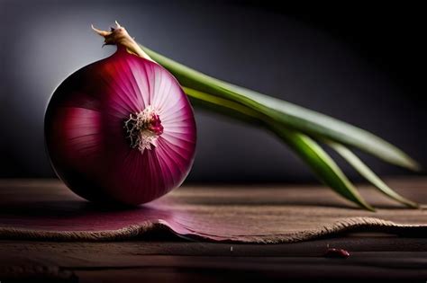 Premium AI Image | A purple onion with a green stem and purple flower ...