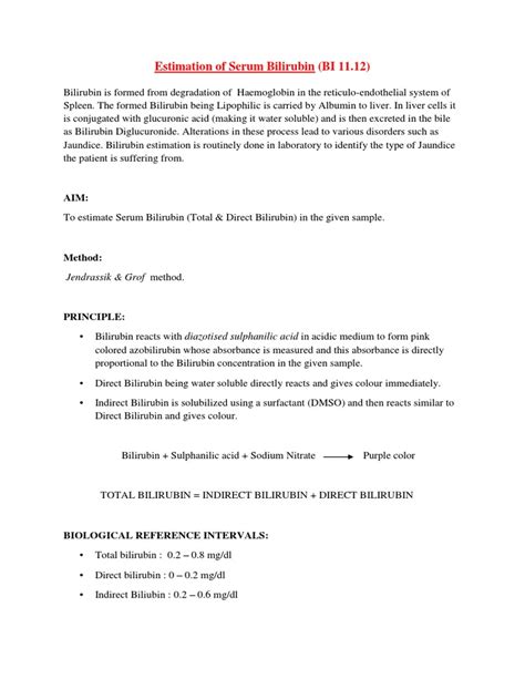 Estimation of Serum Bilirubin | PDF