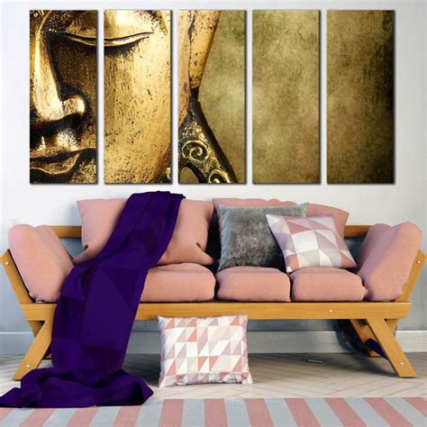 Buddha Face Canvas Wall Art Statue Close Up Canvas Print Gold Buddha