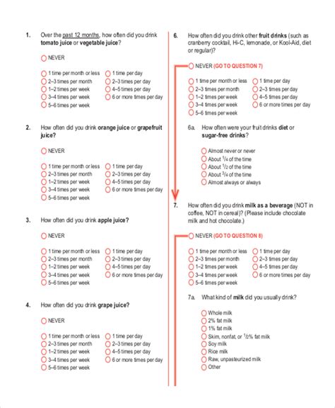 Free 7 Sample Food Frequency Questionnaire Forms In Pdf Ms Word