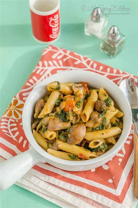 Vegan Penne Pasta With Mushrooms Spinach Myspicykitchen