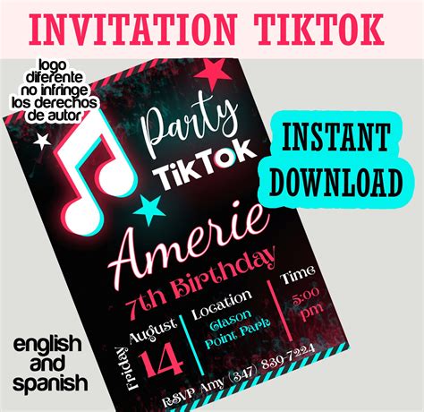 Tiktok Inspired Birthday Invitation Unique Tik Tok Editable Etsy