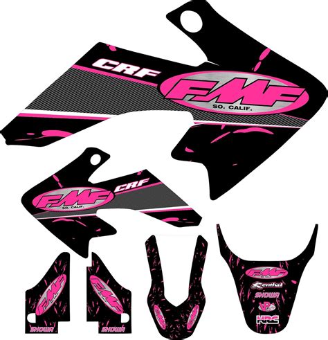 04 12 Crf50 Pink Fmf Graphic Kit Shroud Plastic Decals Crf