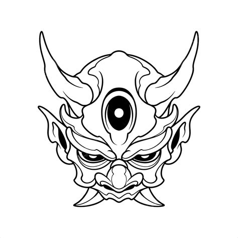 Green Oni Mask With 3 Eyes Oni Mask Oni Mask Illustration Line Art