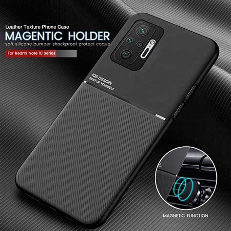 Leather Texture Car Magnetic Holder Phone Cover For Xiaomi Redmi Note10