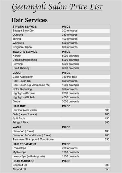 Geetanjali Salon Price List Pdf Near Me