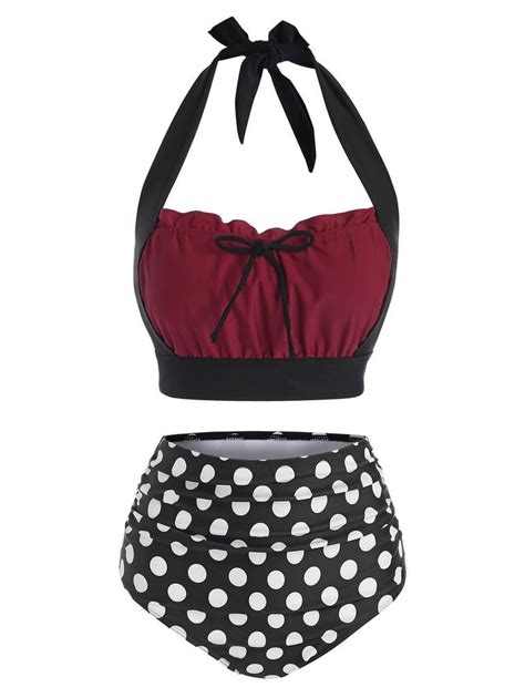 Wine Red Halter Polka Dot Bikini Set Artofit