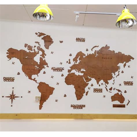 Jual PETA DUNIA KAYU Wooden World Map Ukuran M Dan L Dekorasi