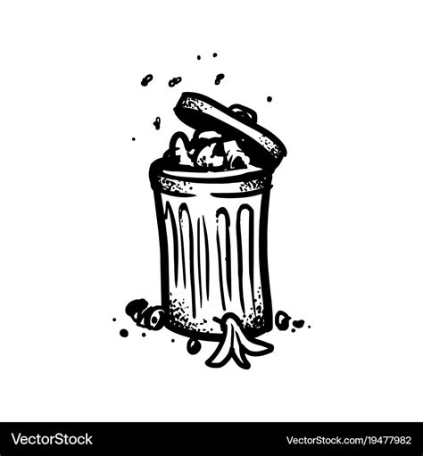 Hand drawn sketch of open garbage can with waste Vector Image