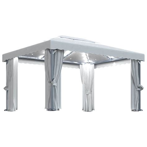 Gazebo Con Tende E Stringa Di Luci Led X M Bianco Crema