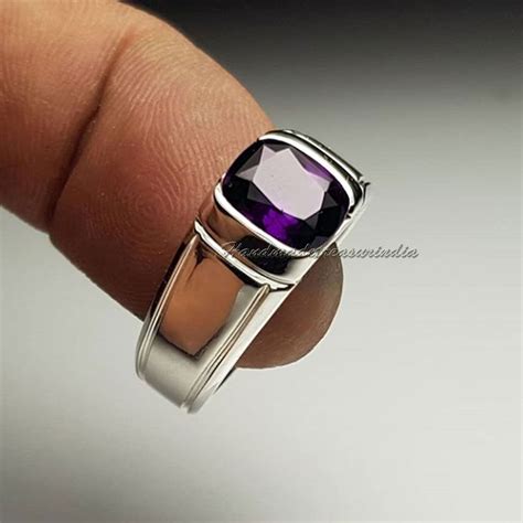 Amethyst Mens Ringnatural Amethyst Ring Silver Etsy