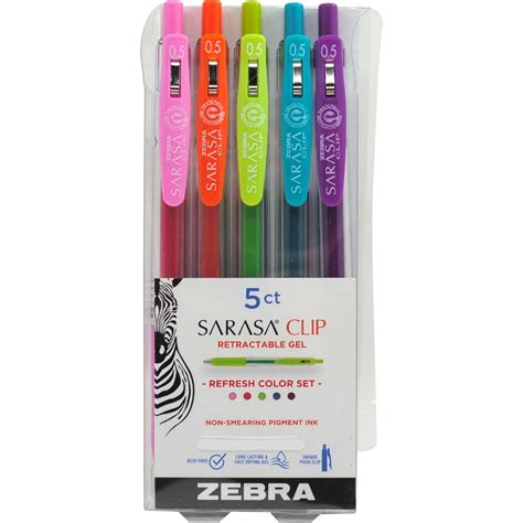 Zebra Pen Sarasa Clip Gel Retractable Mm Refresh Assorted Pk