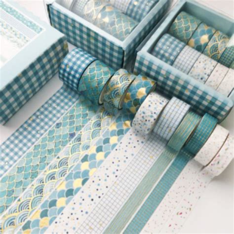 Washi Tape Tons Azul Dourado Shopee Brasil