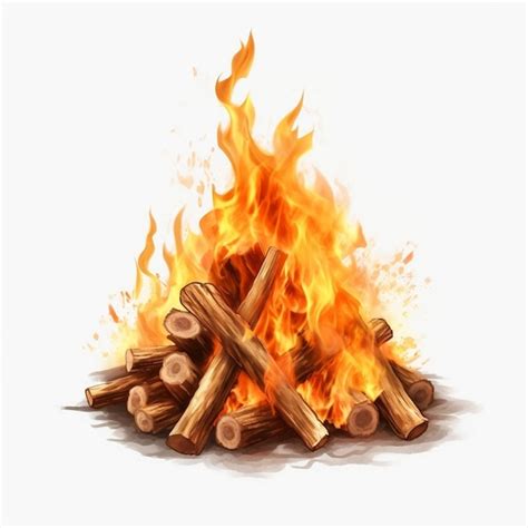 Premium AI Image Big Bonfire With Flame White Background Generative AI