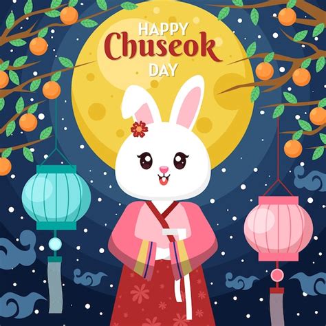 Premium Vector Happy Chuseok Day With Jade Rabbit