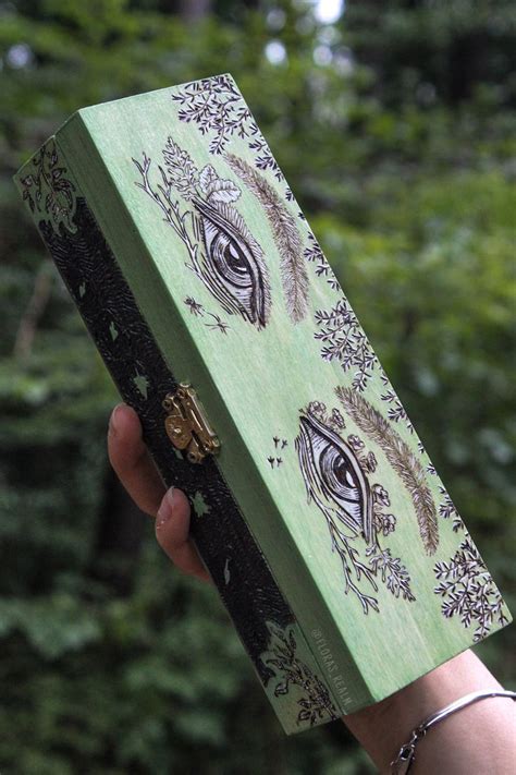 Green Wooden Jewlery Box Hand Burned And Hand Painted Pyrography Box