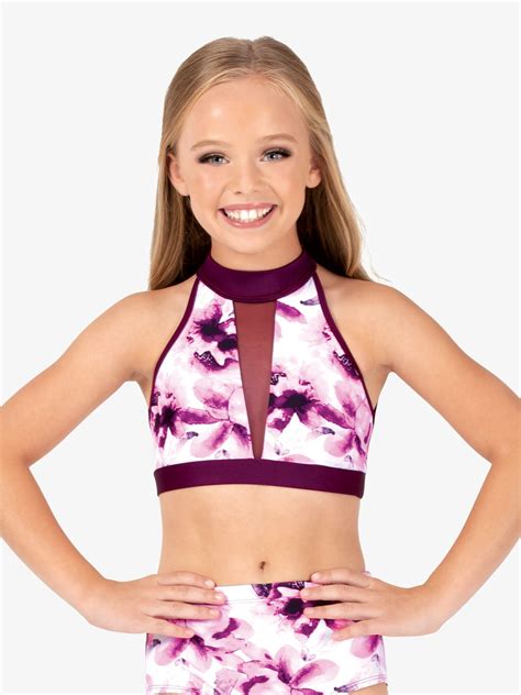 Girls Floral Mesh Halter Dance Crop Top Dance Crop Tops Crop Tops