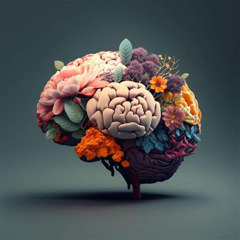 Cerebro Humano Con Flores Autocuidado Y Concepto De Salud Mental Ia