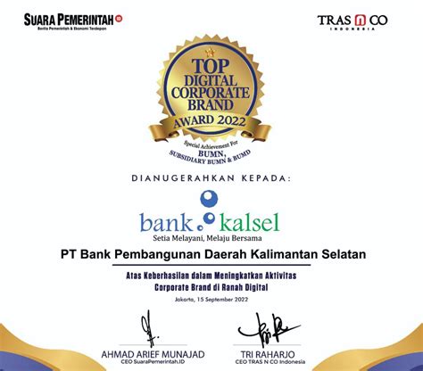 Keren Bank Kalsel Raih Penghargaan Top Digital Corporate Brand Award