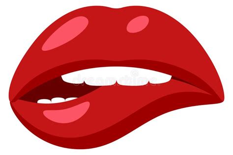 Cartoon Female Sexy Red Lips Isolated White Background Stock