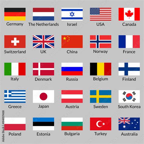 Flag Icon Set National Flags Of Usa Uk Holland Germany Italy