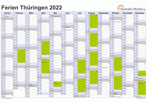 Ferien Thüringen 2022 Ferienkalender zum Ausdrucken