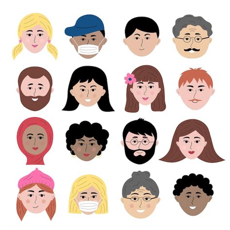 Premium Vector Hand Drawn Human Faces Doodle Set Colorful People