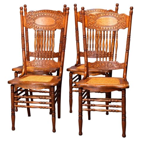 Four Antique Larkin No 1 Double Pressed Back Oak Dining Chairs C1910