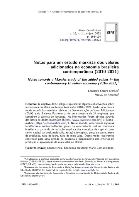 PDF Notas Para Um Estudo Marxista Dos Valores Adicionados Na Economia