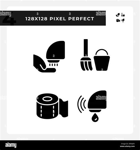 Toilet Room Equipment Pixel Perfect Black Glyph Icons Set On White