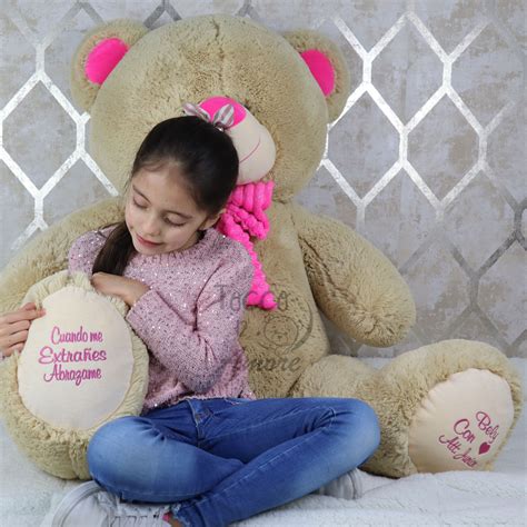 Oso De Peluche Grande Personalizado M Color Crema Y Fucsia