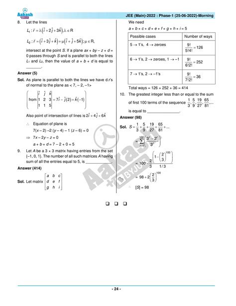 Jee Main 2022 June 25 Shift 1 Maths Question Paper With Solutions