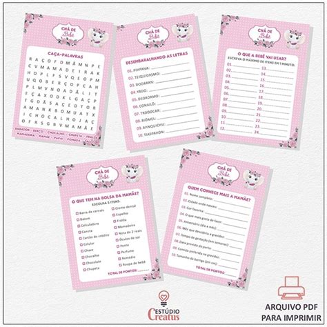 Brincadeira Chá De Bebe - Kit com 5 Brincadeiras de Chá de Bebê - Elefantinha - Estúdio Creatus