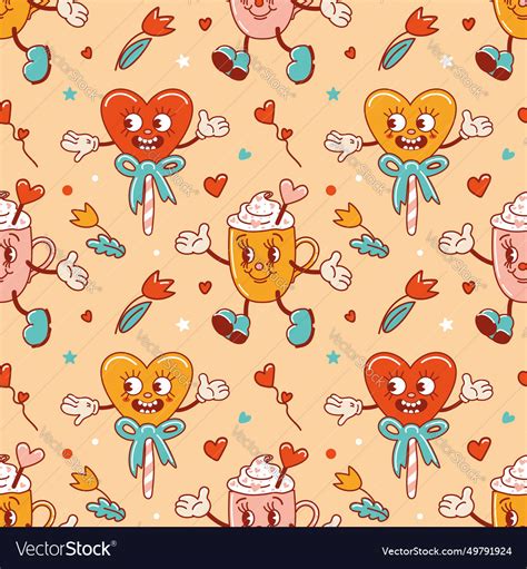 Seamless Pattern For Valentines Day Characters Vector Image