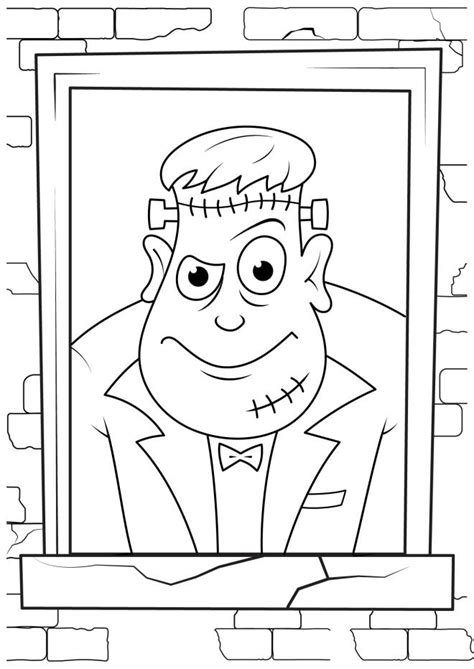 Coloriage Frankenstein devant la fenêtre dessin gratuit à imprimer