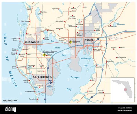 Vector Road Map Of Tampa Bay Area Florida United States Stock Photo