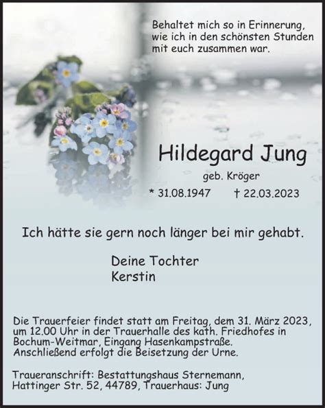 Traueranzeigen Von Hildegard Jung Trauer In NRW De