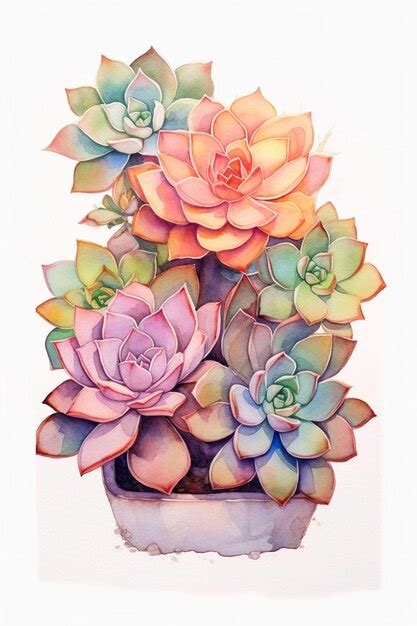 Premium Photo Watercolor Succulent Illustration