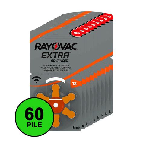 60 Batterie Rayovac 13 Extra Advanced 10 Blister Pile Per