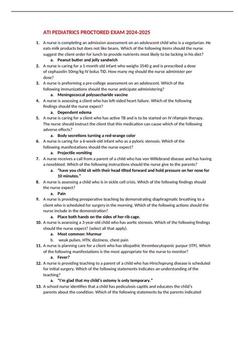 ATI PEDIATRICS PROCTORED EXAM - ATI PEDIATRICS - Stuvia US