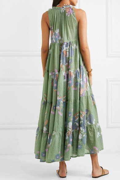 Yvonne S Hippy Tiered Floral Print Cotton Voile Maxi Dress Light