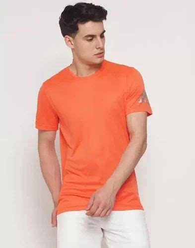 Casual Wear Plain Adidas Round Neck Orange T Shirt Size S Xl Rs