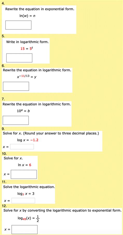 Solved Rewrite The Equation In Exponential Form In W N Write In