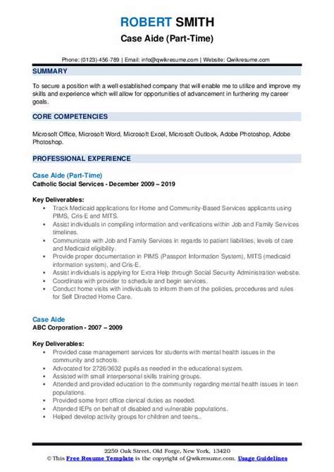 Case Aide Resume Samples Qwikresume